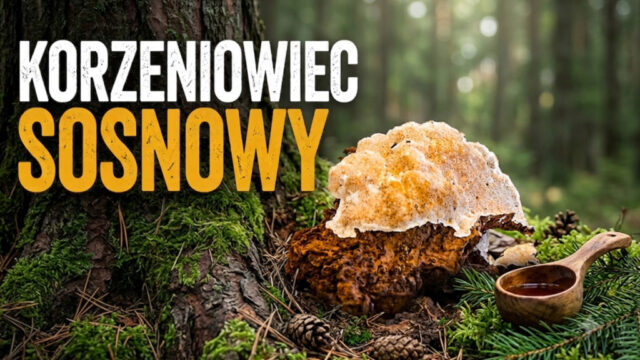 Grzyb korzeniowiec sosnowy z podpisem