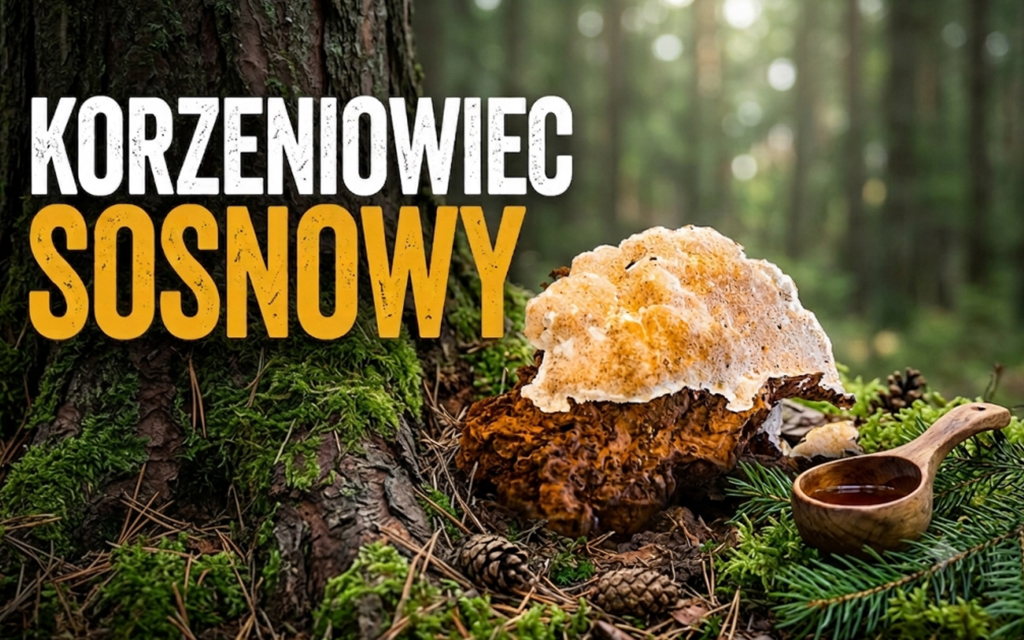 Grzyb korzeniowiec sosnowy z podpisem