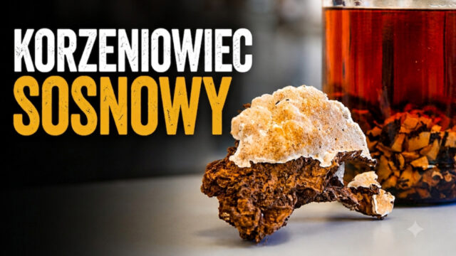 Grzyb korzeniowiec sosnowy z podpisem