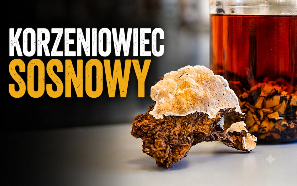 Grzyb korzeniowiec sosnowy z podpisem